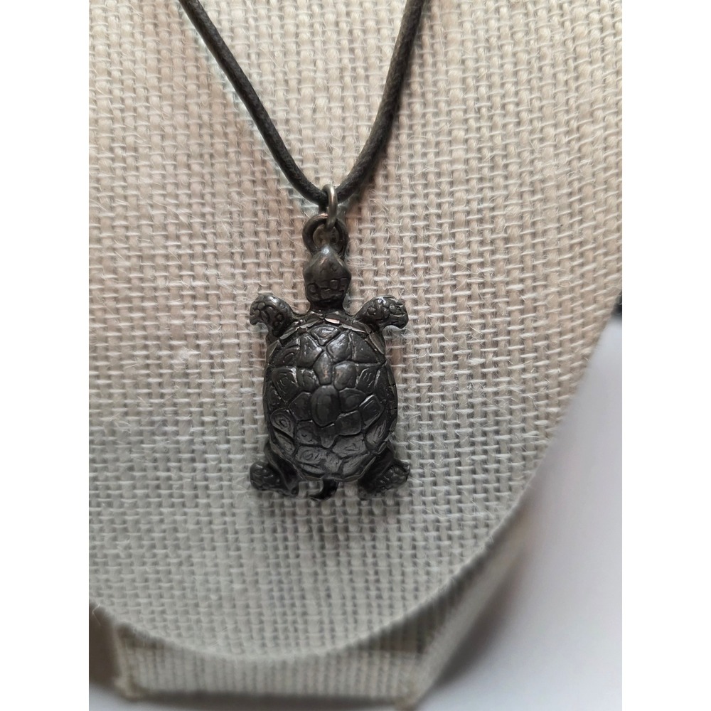 Pewter Sea Turtle Pendant Necklace Adjustable Brown Cord USA Made Beach Jewelry - Picture 11 of 13